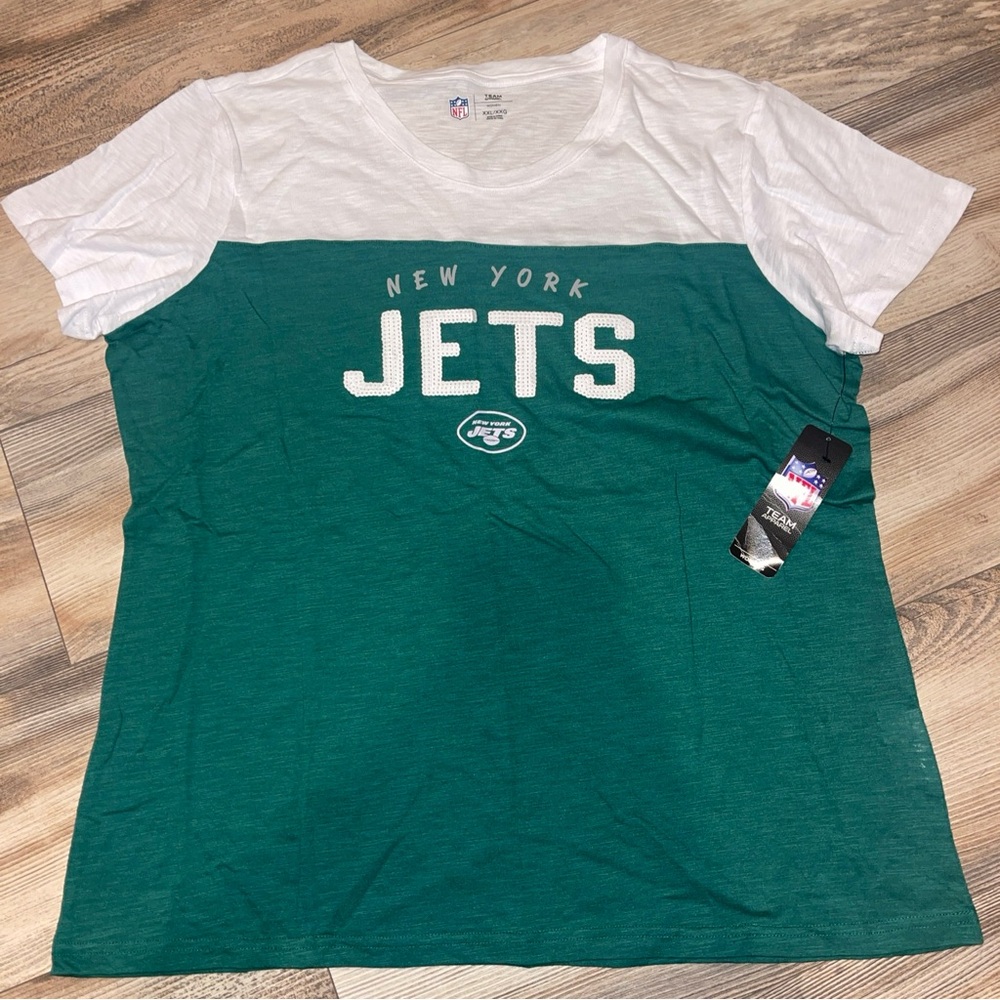 NFL Team Apparel Women’s XXL New York Jets Fitted  T Shirt Green White Sequins